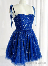 Royal Blue Sparkle Tulle Sweetheart Short Formal Dress, Blue Short Homecoming Dress